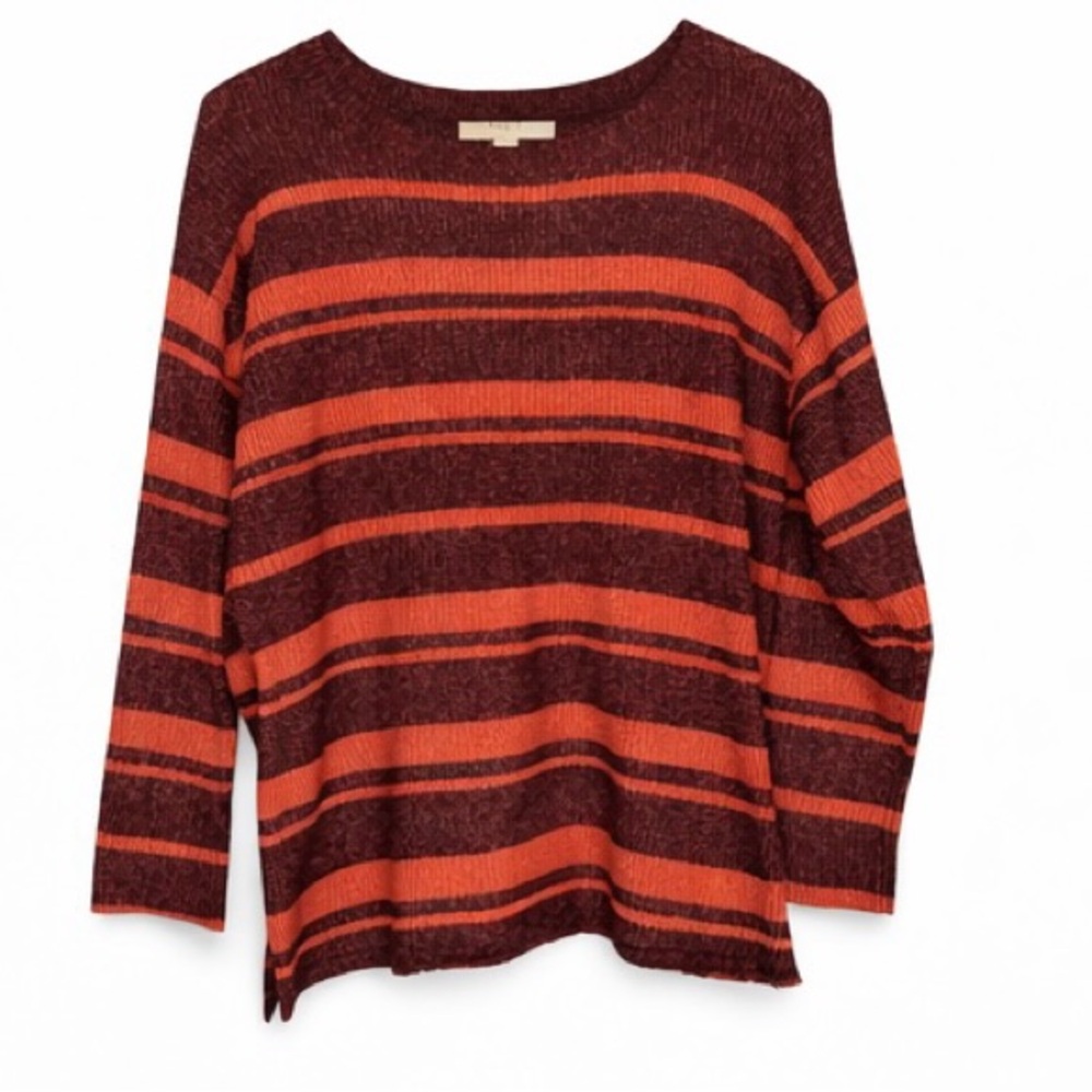 LOFT Burgundy and Orange Striped Sweater